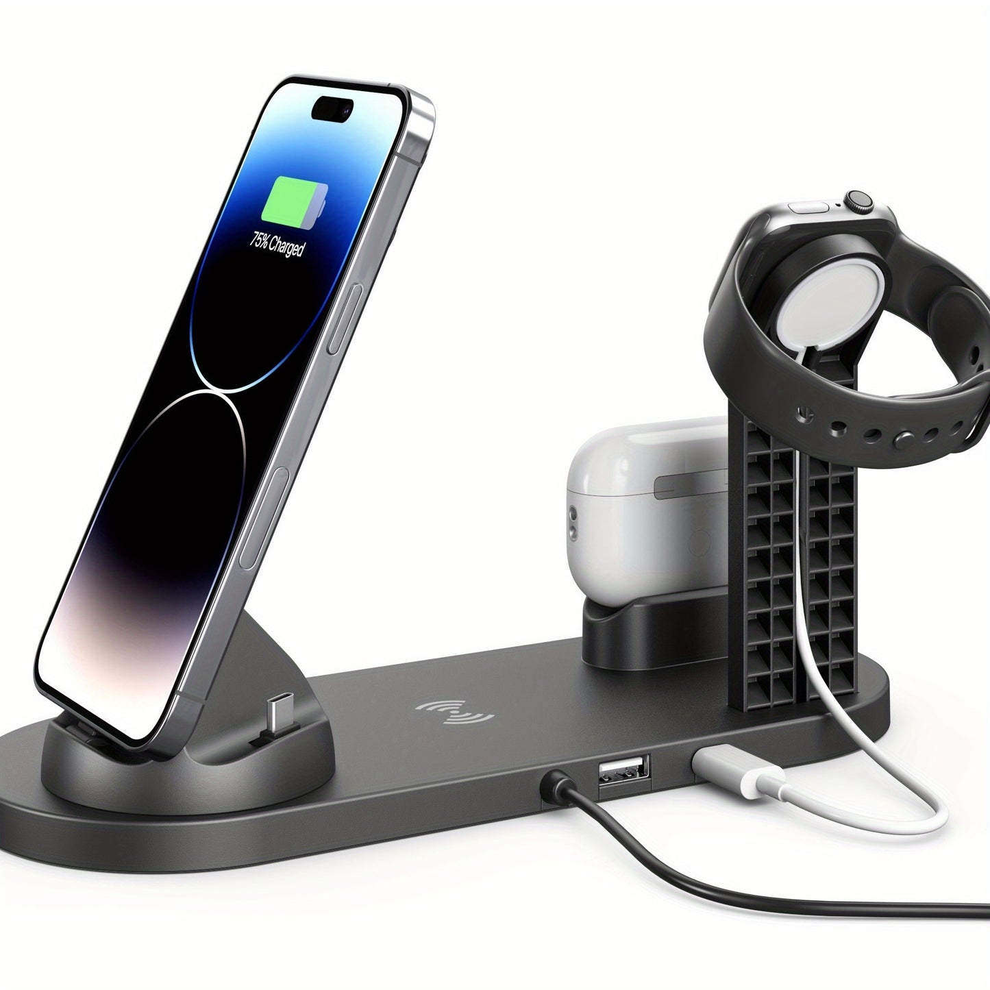 15W Fast Charging Station - Folding Wireless Charger Stand for Samsung, iPhone 15 14, 13, 12, 11/Pro/Max/Mini/Plus, X, XR, XS/Max, SE, 8/Plus, For Apple Watch 1-8, Airpods 3/2/Pro