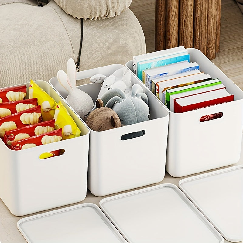 4 Pack Large Plastic Storage Bins with Handles – Durable Waterproof Organizers for Snacks, Underwear & Kitchen Essentials, Ideal for Dorm Room Organization