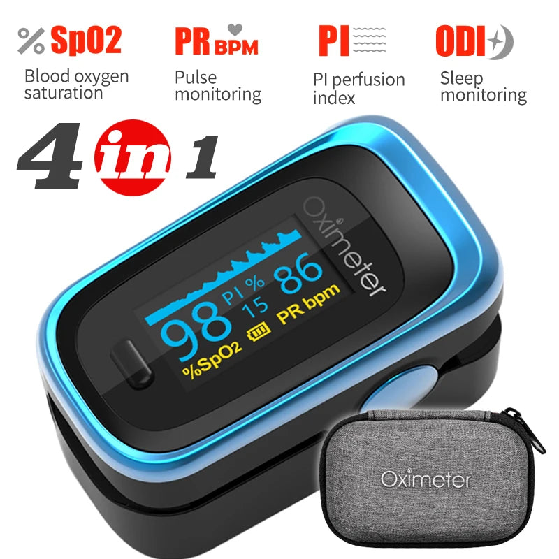 Kiuzou Medical Finger Pulse Oximeter – Portable OLED SPO2, PR, Sleep Monitor, 8-Hour Battery, Blood Oxygen Case