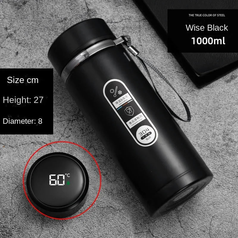 800ml-1L Stainless Steel Thermos Bottle — 304 Vacuum Tea Bottle with LED Temperature Display, Portable Drinking Cup
