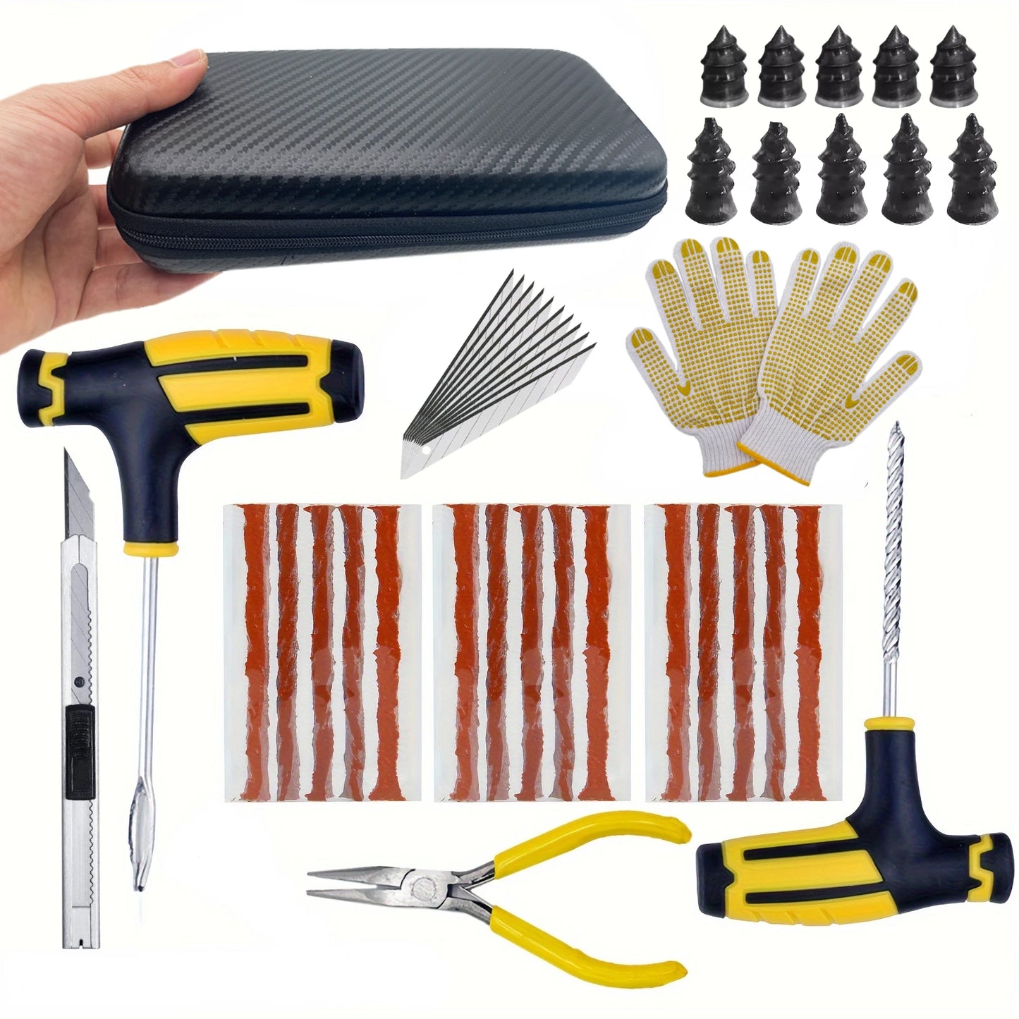 Car Repair Tool Kit – Emergency Tubeless Tire Repair, Glue & Garage Tool Set with Storage Bag