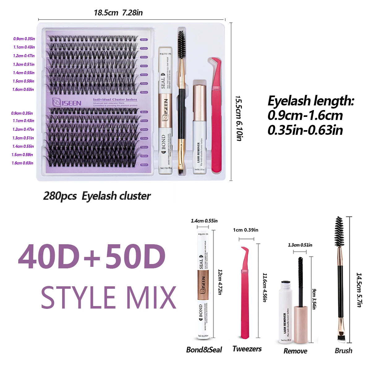 DIY Lash Extension Kit – Mix Styles Individual Lash Clusters with Bond & Seal, Remover, Tweezers, and Lash Brush Eye Makeup Tool