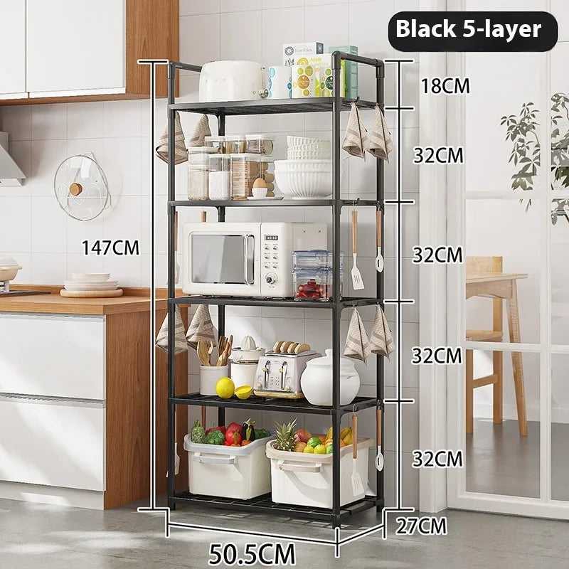 Multilayer Kitchen Shelving - Floor to Ceiling Microwave Oven and Pot Storage Shelf, Multifunctional Household Organizer