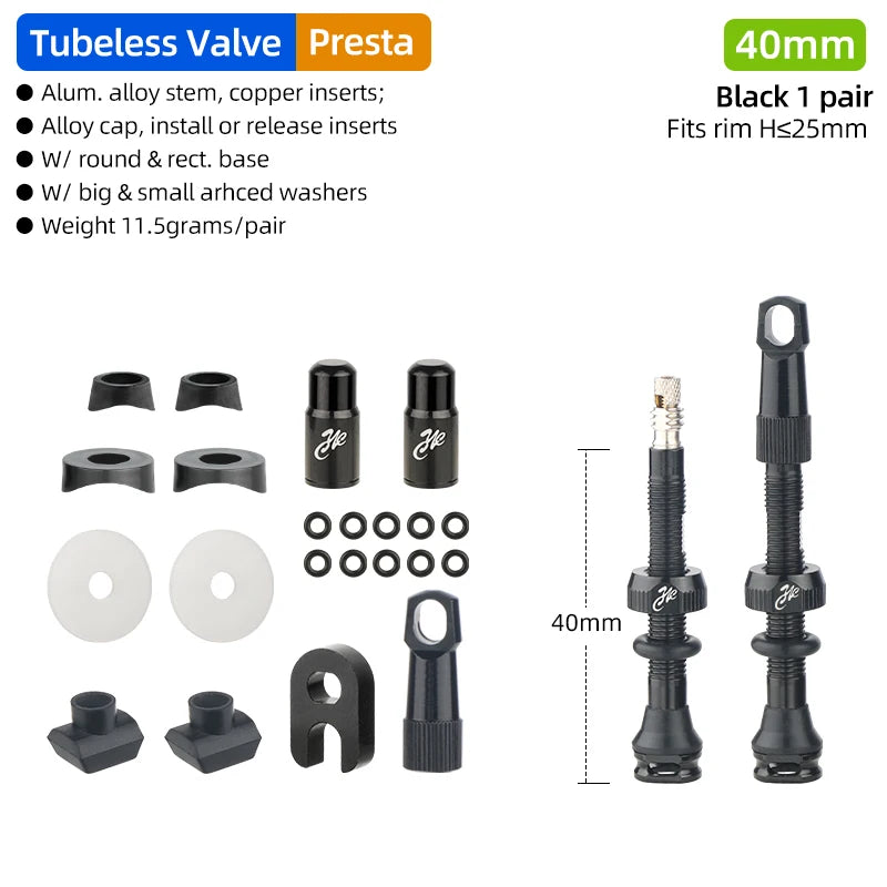 Bicycle Tubeless Presta Valve – Carbon Rim F/V Nipple with Detachable Brass Core & Cap for MTB Tires (40–80mm)