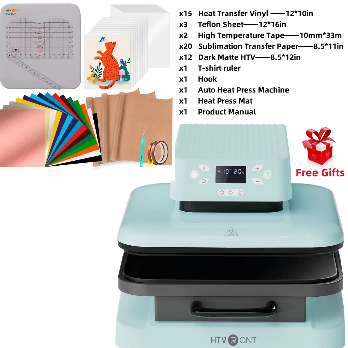 HTVRONT 15x15" Auto Heat Press Machine – 1500W for DIY Iron-On HTV Vinyl & Sublimation on T-Shirts, Bags, Hats, Fabrics