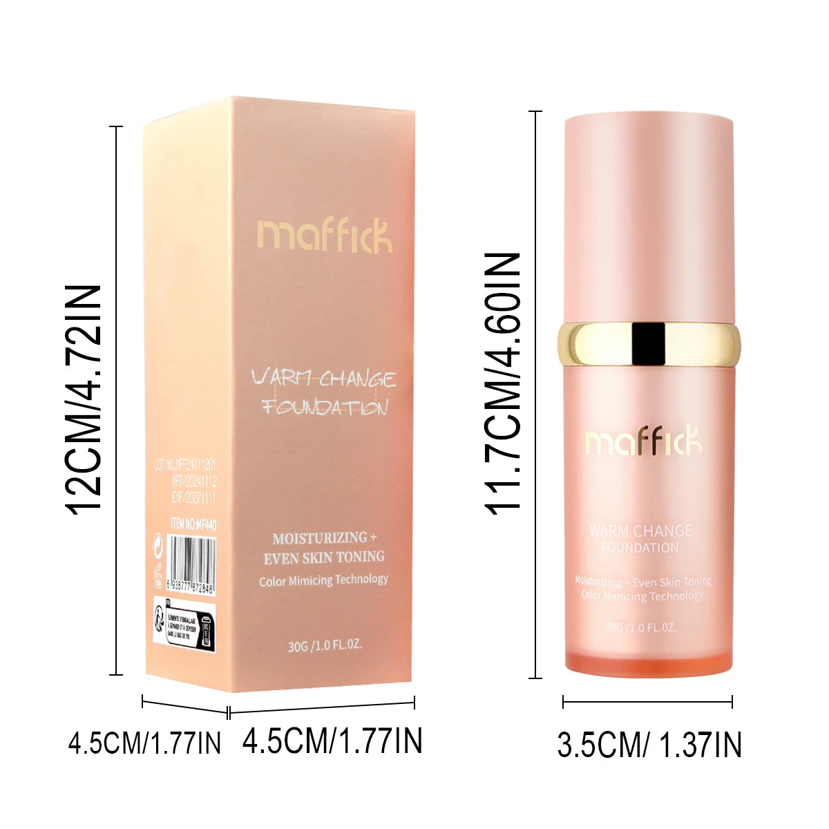 4-in-1 Color Changing Foundation – Moisturizing, SPF 30+ Hydrating, Long-Wearing Waterproof Makeup Base for Travel Coverage