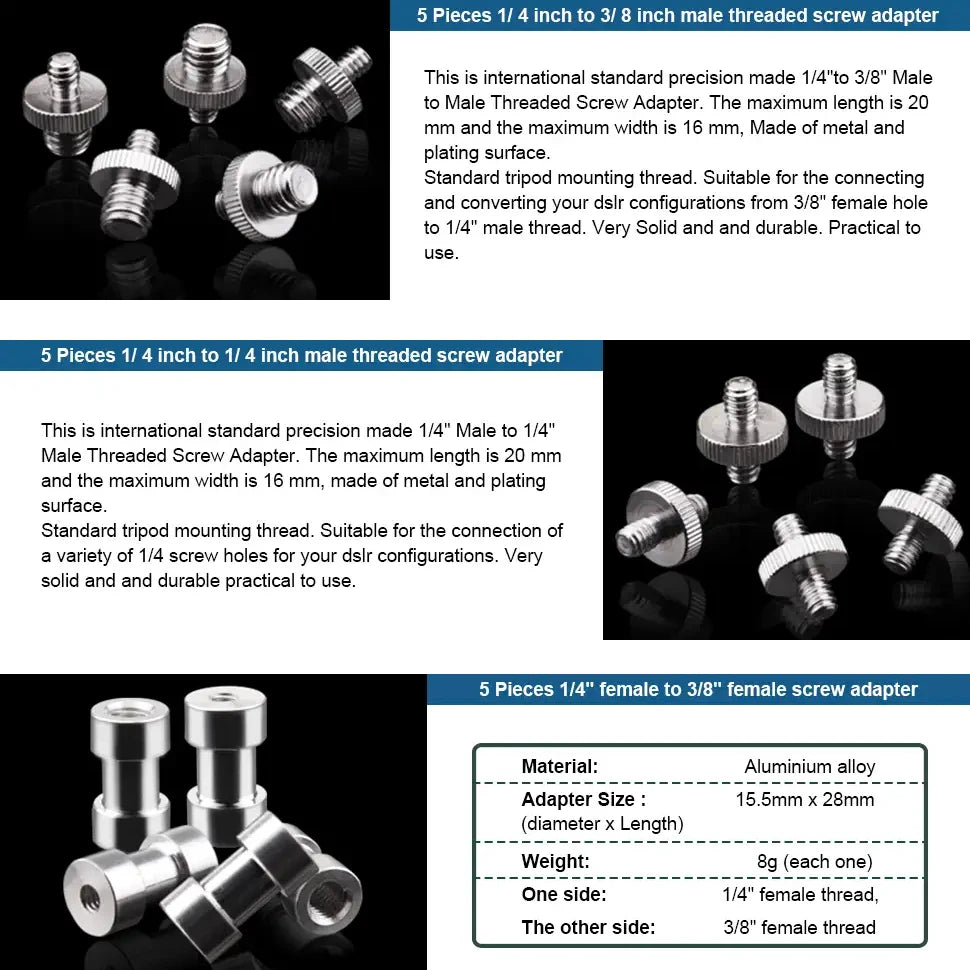 1/4" to 3/8" Female Screw Adapter – Metal Spigot Stud Male Converter for Flash, Light, Tripod & Photo Studio Accessories
