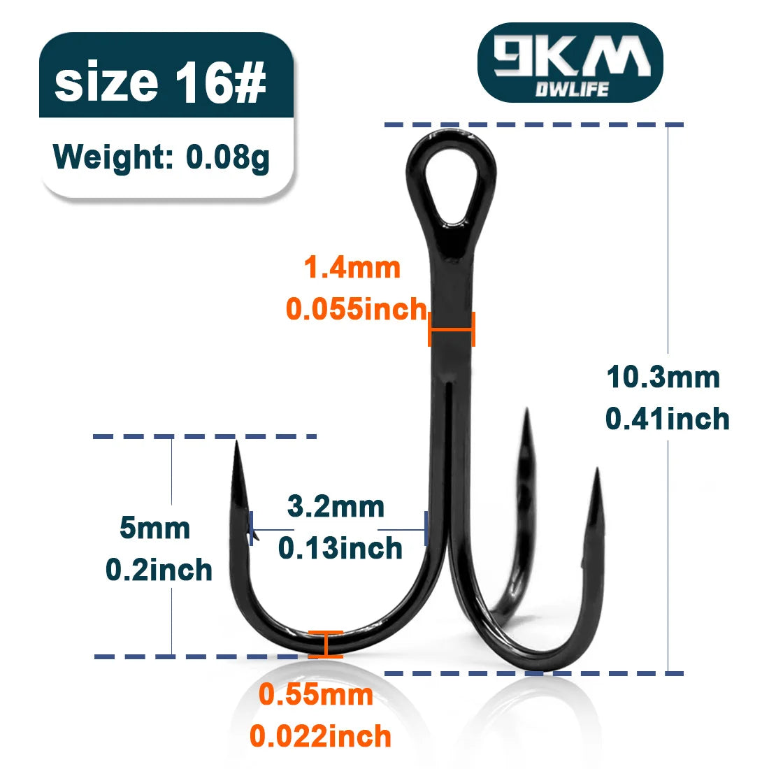 9KM High Carbon Steel Treble Fishing Hooks – Barbed Triple Hooks for Hard Lures & Saltwater Fishing