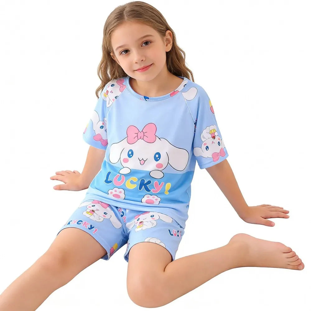 Girls’ Summer Pajama Set – Hello Kitty & Kuromi Tops with Shorts, Sleepwear for Ages 3-12