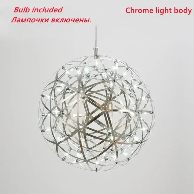 Italy Designer Spark Ball LED Chandelier – Stainless Steel Firework Pendant Lamp with Remote for Loft Living Room Decor