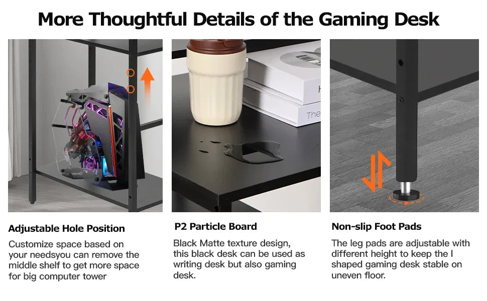 L-Shaped Gaming Desk with LED Lights – Reversible Computer Desk with Power Outlets, Stand & Shelves