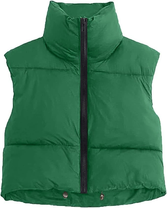 Autumn Winter Women's Short Cotton Down Vest – Warm Quilted Sleeveless Jacket with Stand-Up Collar for Outdoor Travel