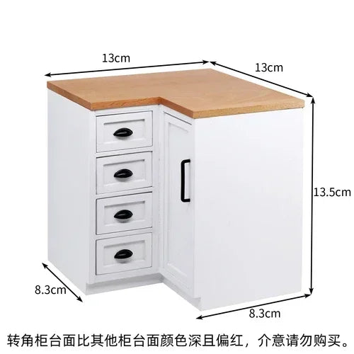 1/6 Scale BJD Dollhouse Wooden Shelf & Sink Cabinet — Miniature Kitchen Furniture Accessory for Dollhouse Bar Counter
