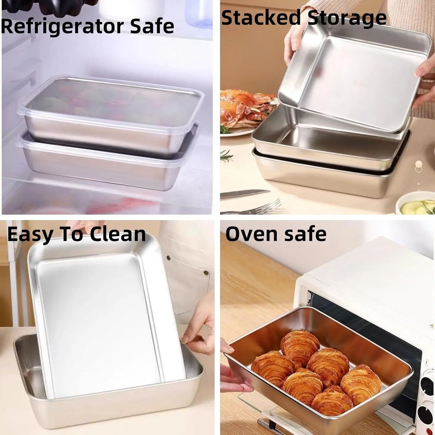 Stainless Steel Food Container with Lid – Thick Tray for Fresh-Keep Storage of Food, Fruit, and Kitchen Organization