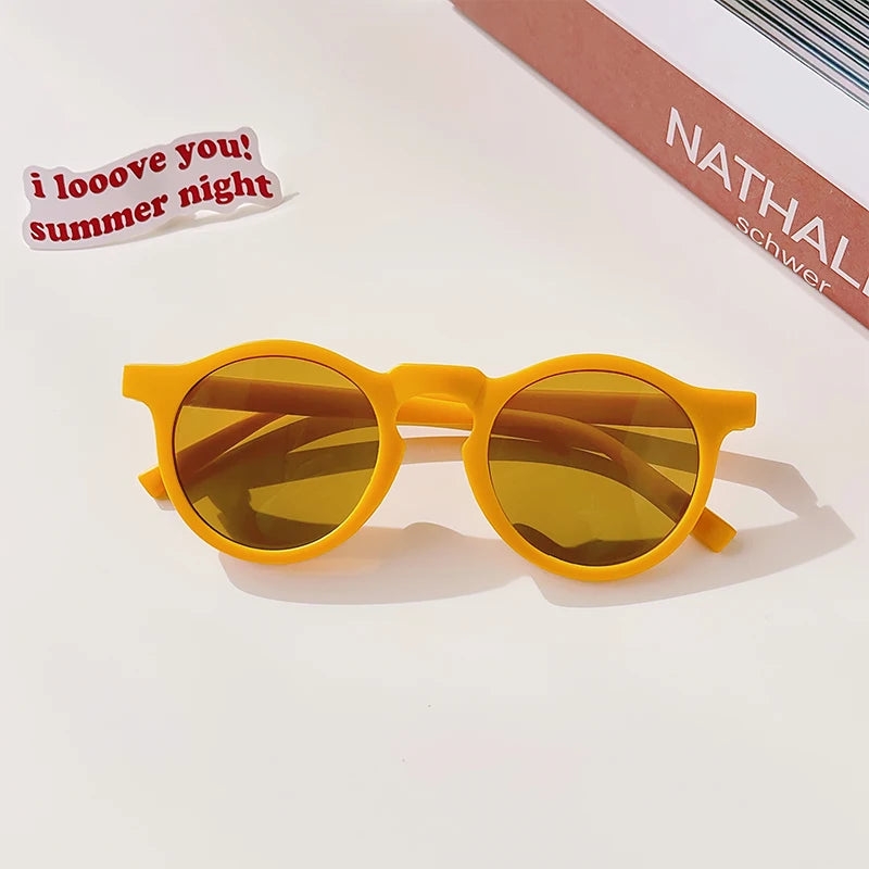 2023 Kids Checker Panel Round Sunglasses – Cute UV400 Sun Protection for Baby Girls & Children Outdoor Wear