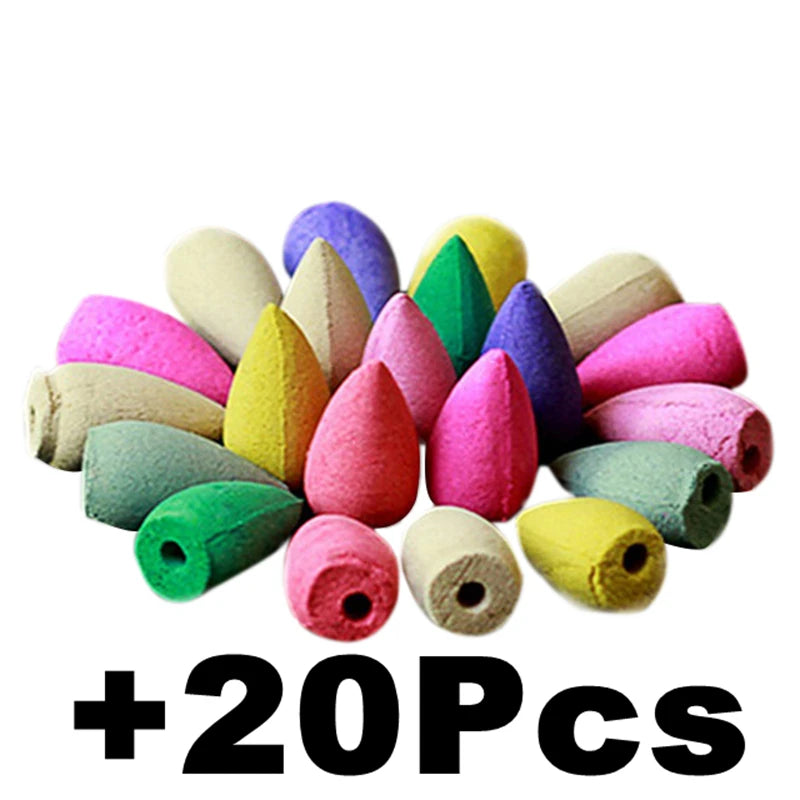 Aromatic Bliss Bundle: 20pcs Mix Natural Backflow Incense Cones - Rose, Jasmine, Lavender, Sandalwood Fusion