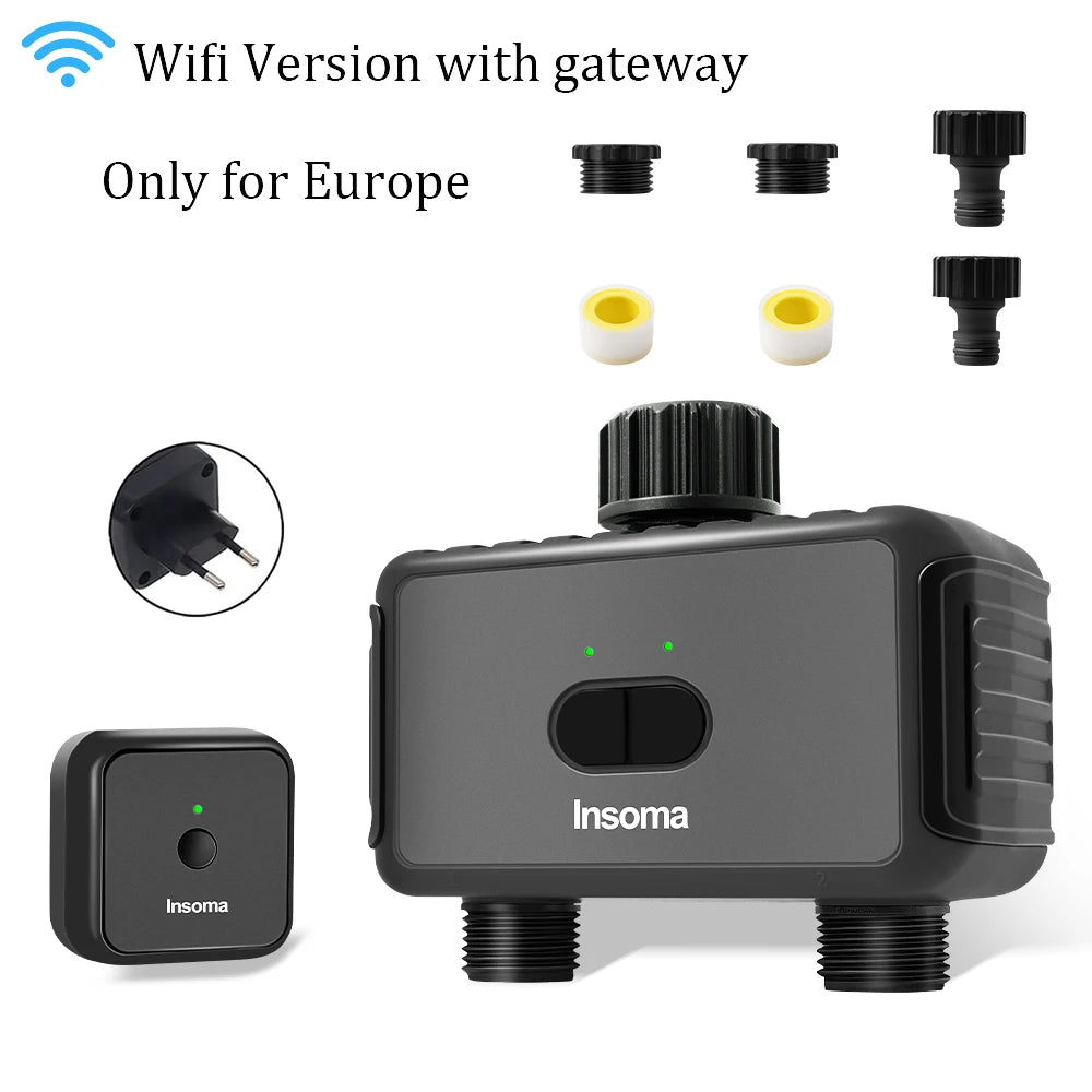 Zigbee/WiFi Automatic Water Timer – Dual Hose Garden Irrigation System, Sprinkler Programmer, Alexa Support