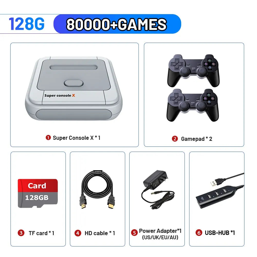 KINHANK Game Box Super Console X – Retro Video Game Console with 90,000 Games, 50 Emulators for PS1/PSP/MAME/DC, Includes Controllers