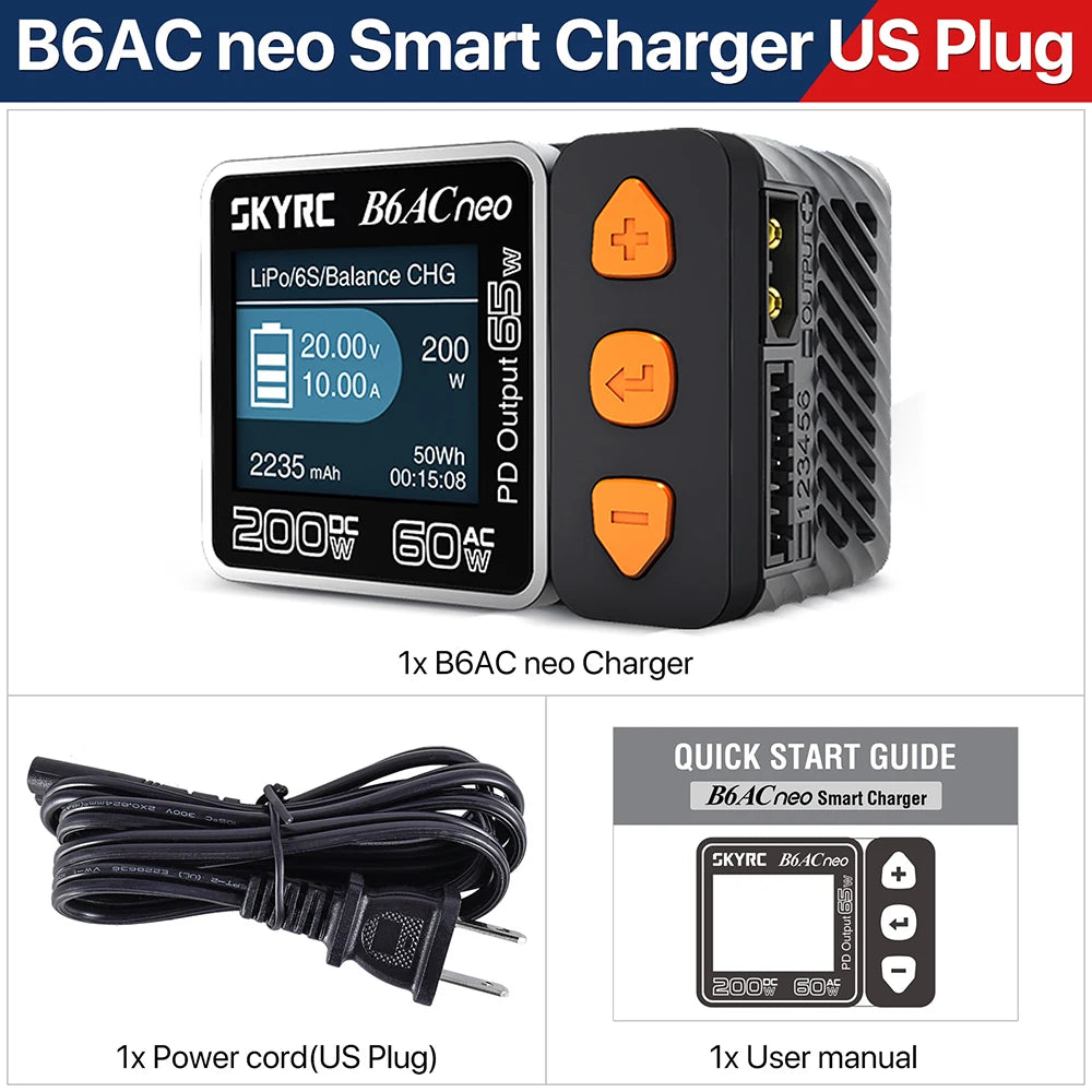 SKYRC B6ACneo Balance Charger - 200W DC, 60W AC, 10A Smart Battery Charger for LiPo LiFe LiIon LiHV NiMH NiCd Pb