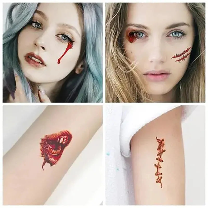 50 Sheets Halloween Theme Bloody Wound Tattoo Stickers - Waterproof Temporary Face Makeup for Kids' Halloween Party Decoration and Favors