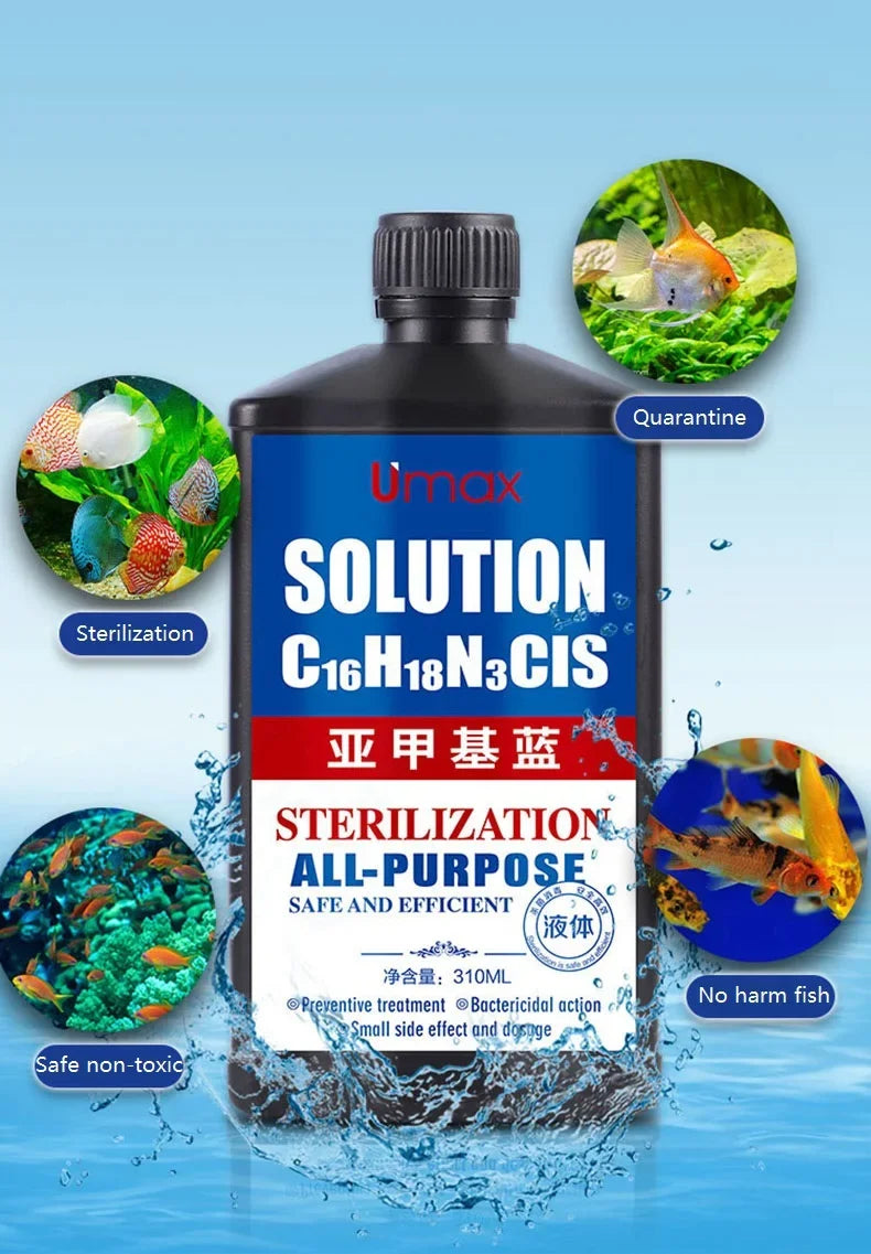 310ML Methylene Blue Solution for Fish – Aquarium Treatment for White Spots & Fish Disease, Ideal for Koi, Goldfish & Betta