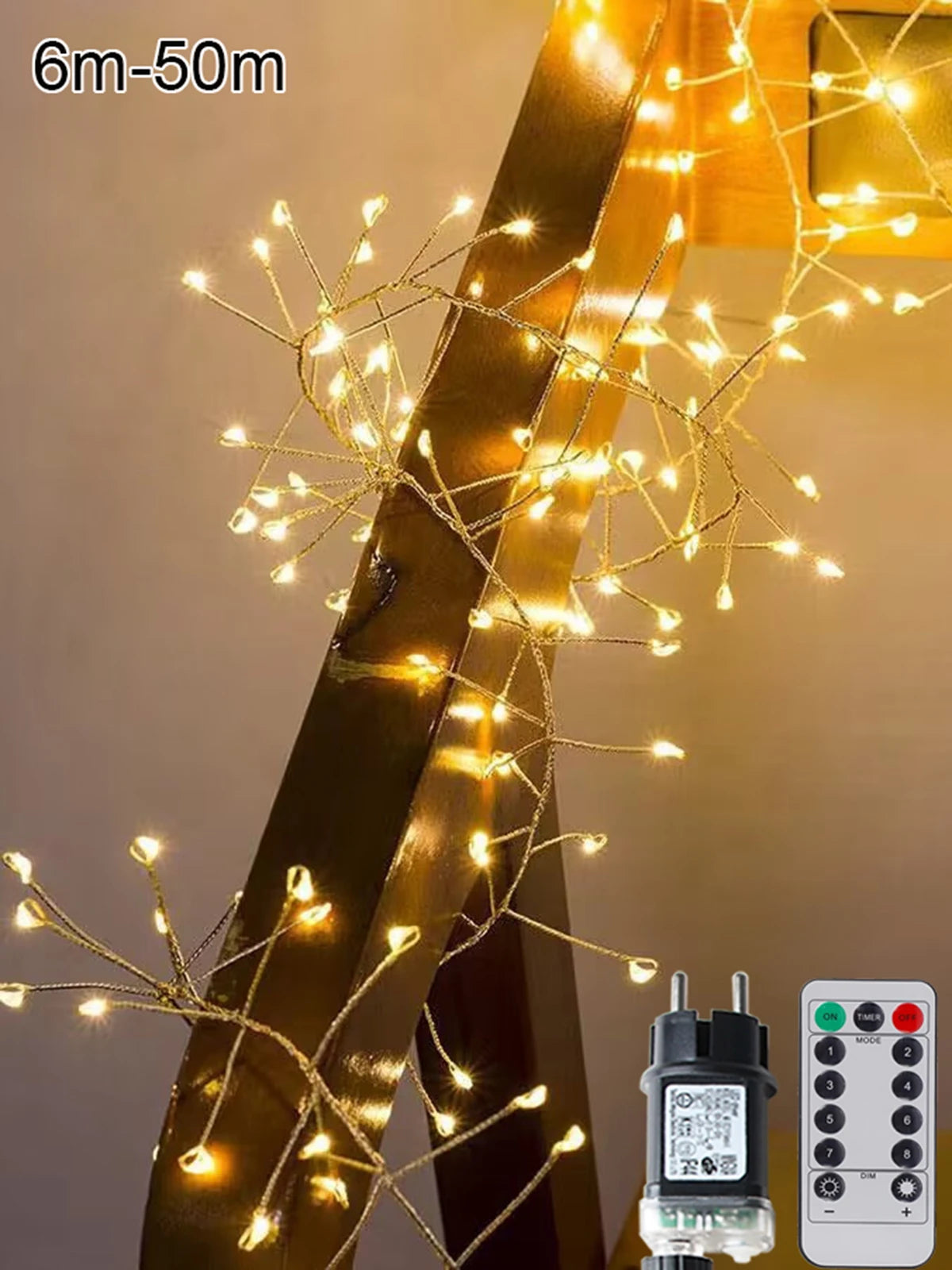 Cluster Firecracker String Lights – 6M-50M LED Fairy Lights for Christmas Tree, Wedding, Party & New Year Decoration