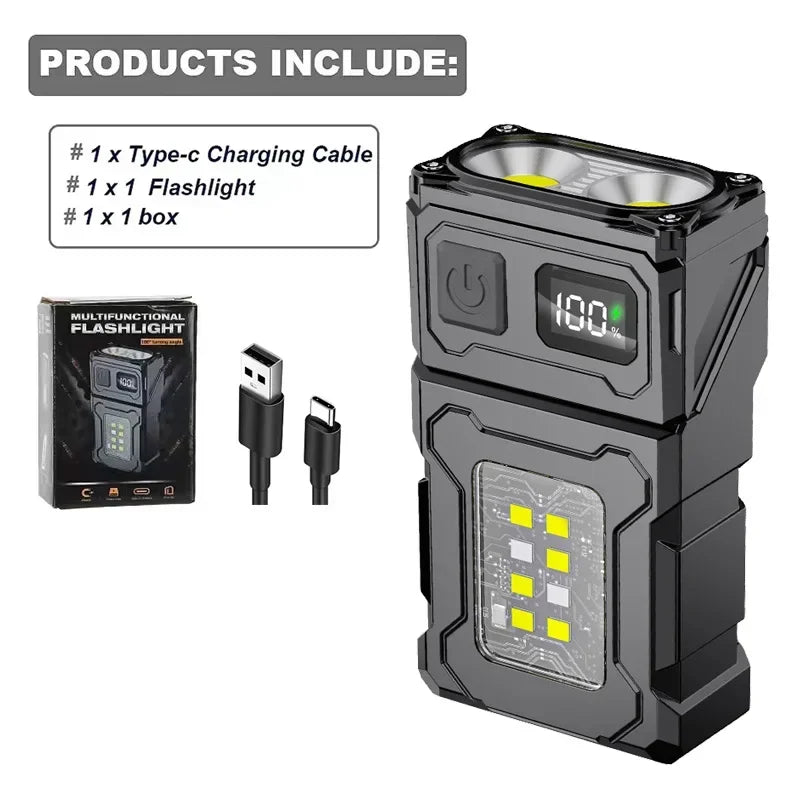 2/1pcs Portable Mini USB Rechargeable Flashlight — Super Bright LED Tail Magnet Torch with COB Emergency Light for Camping & Hiking