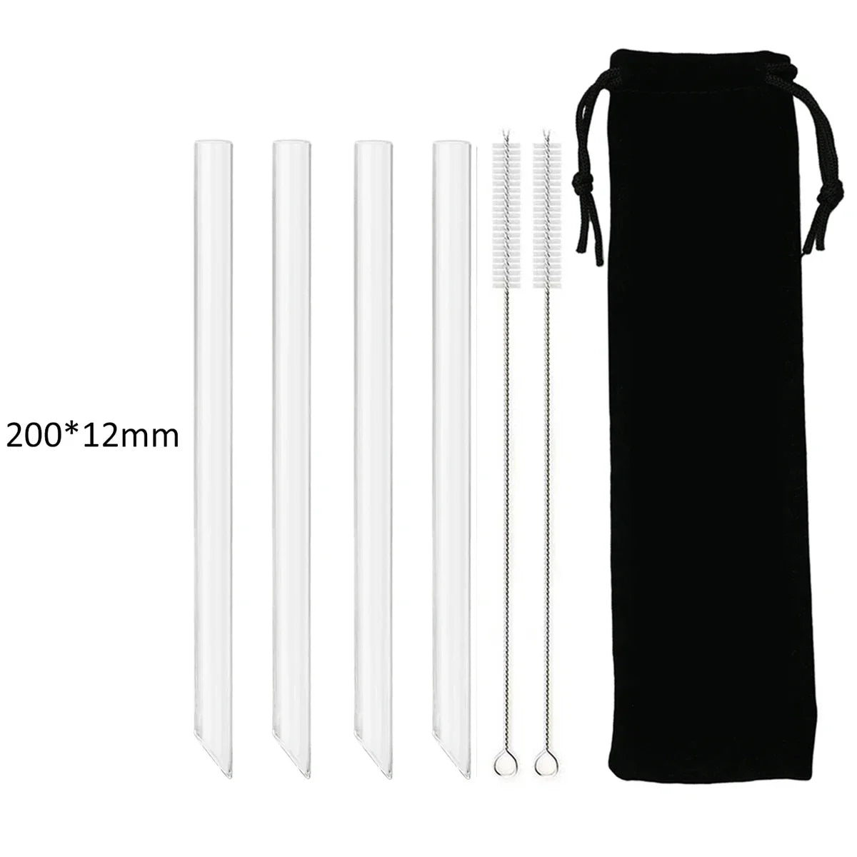 12/14mm Reusable Glass Drinking Straws — High Borosilicate, Straight Straws for Boba, Bubble Tea, Milkshakes, Smoothies, Fruit Cocktails, Bar Use