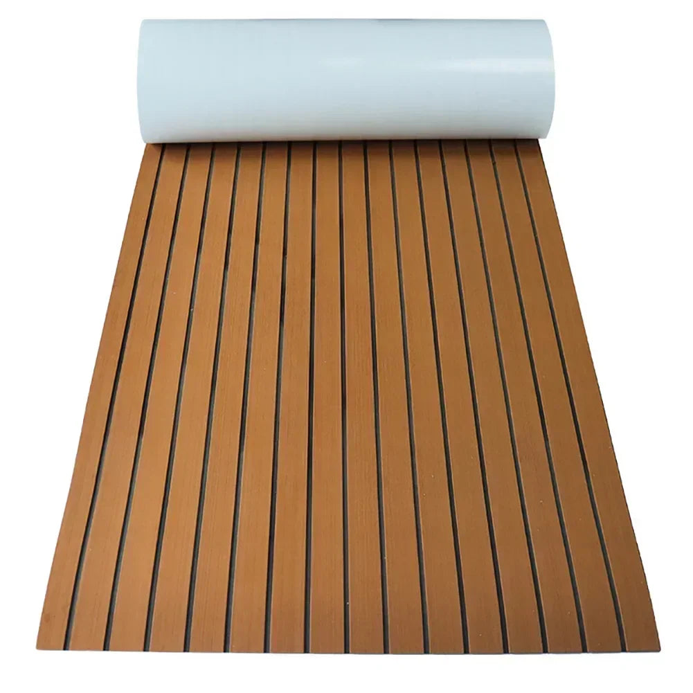 2.4m Self-Adhesive EVA Foam Marine Flooring — Faux Teak Striped Yacht Decking Sheet, 8 Styles in Brown, Gray, Gold & Black