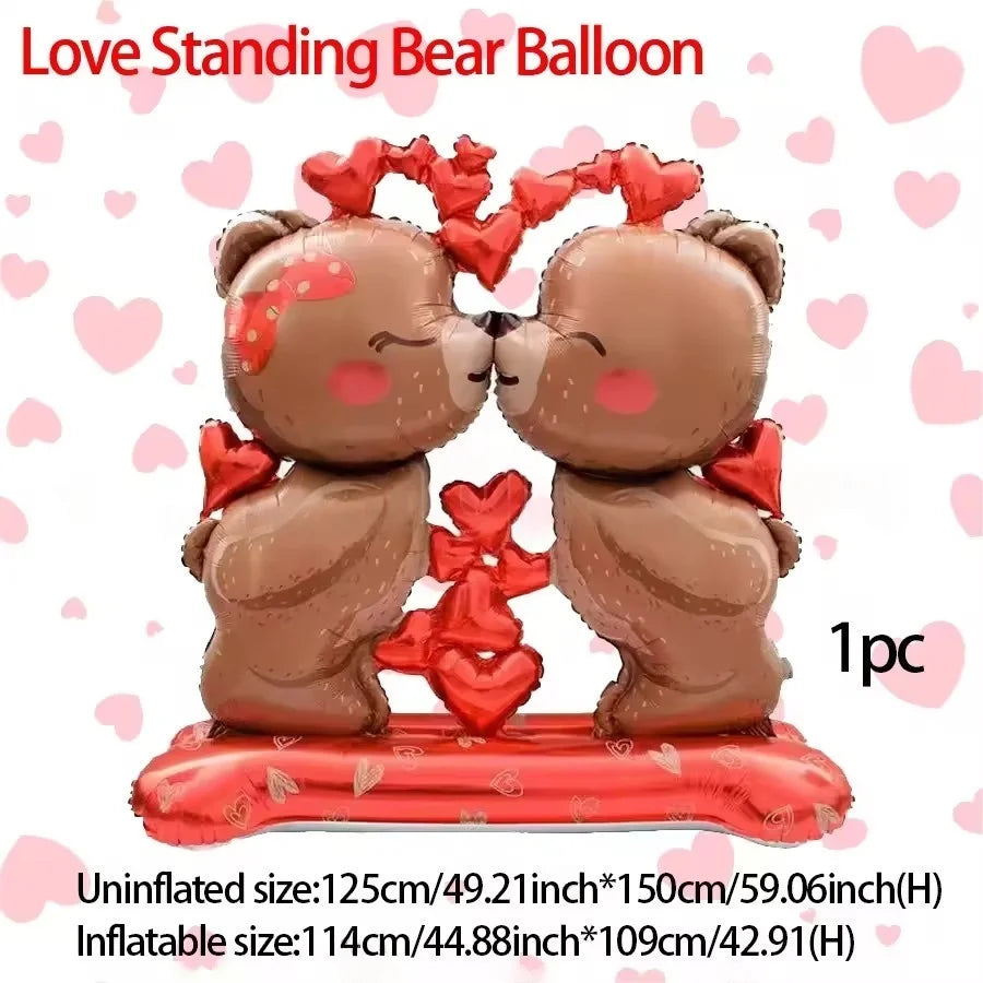 60in Standing Teddy Bear Balloon – Cute Love-Shaped Decoration for Romantic Valentine’s Day, Proposal, Wedding & Birthday Party