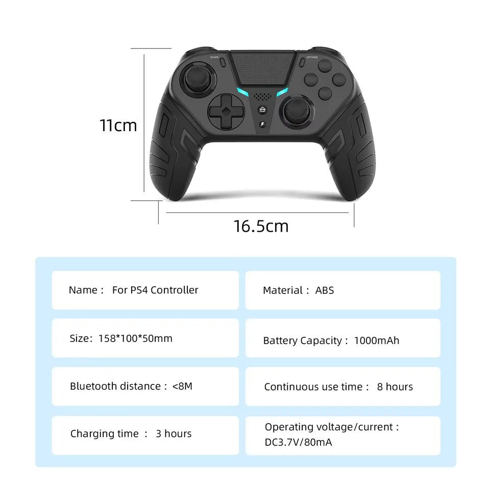 Wireless PS4 Controller with Dual Vibration - Bluetooth Gamepad with Programmable Turbo Function for PS4, Android, iOS, PC Joystick