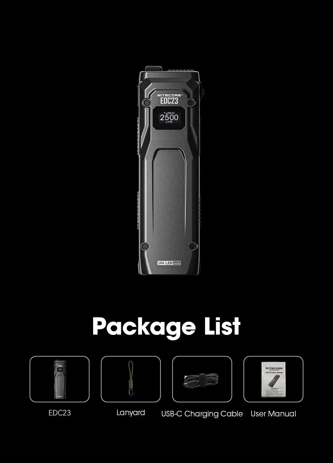 NITECORE EDC23 Tactical Flashlight – 2500LM Portable Emergency Work Light for Camping, Climbing & Outdoor Search