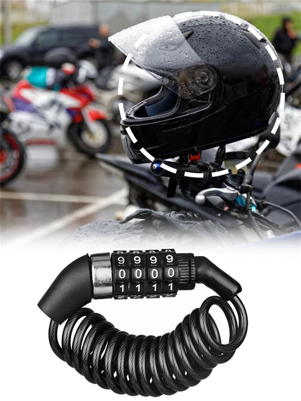 Durable 4-Digit Combination Helmet Lock Chain - Anti-Theft Bike & Motorcycle Cable Lock, Portable Stitch Motor Part