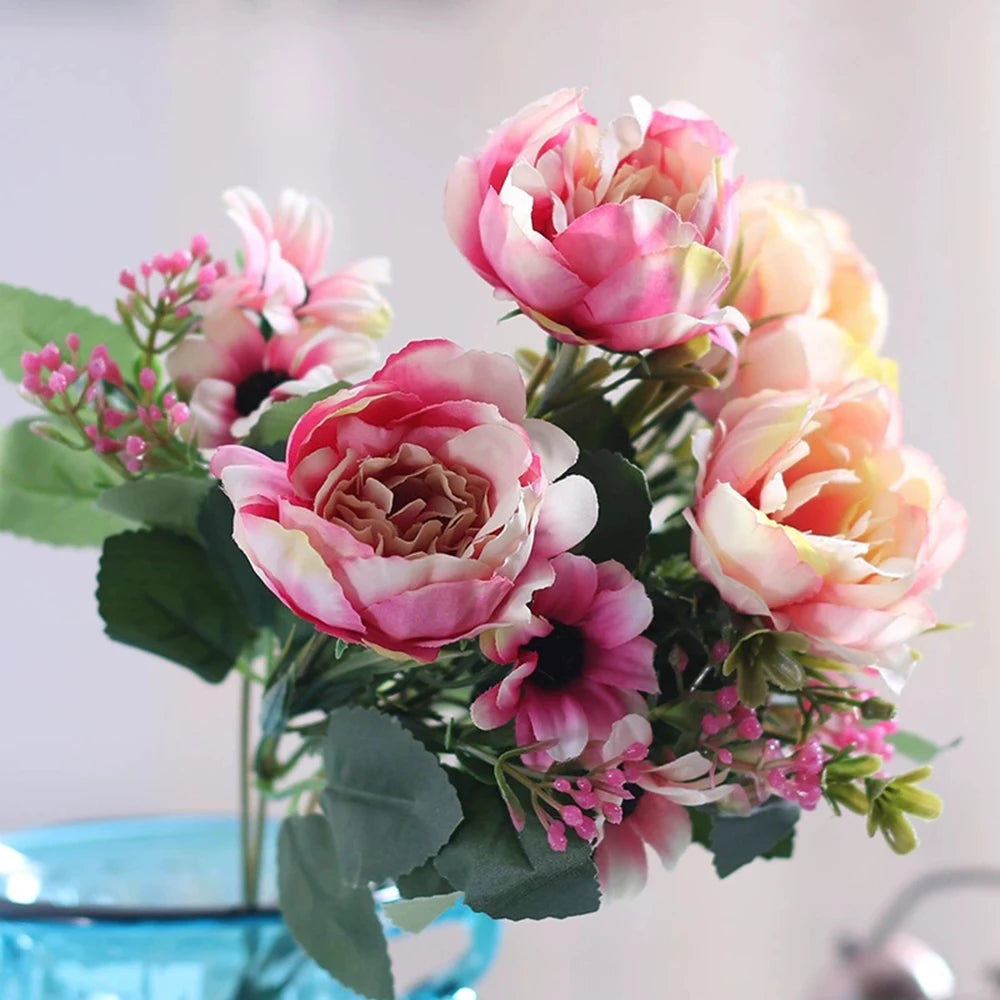 Silk Artificial Flower Bouquet – Peony, Baby’s Breath & Daisy Accessories for Wedding, Home, Room & Party Decoration