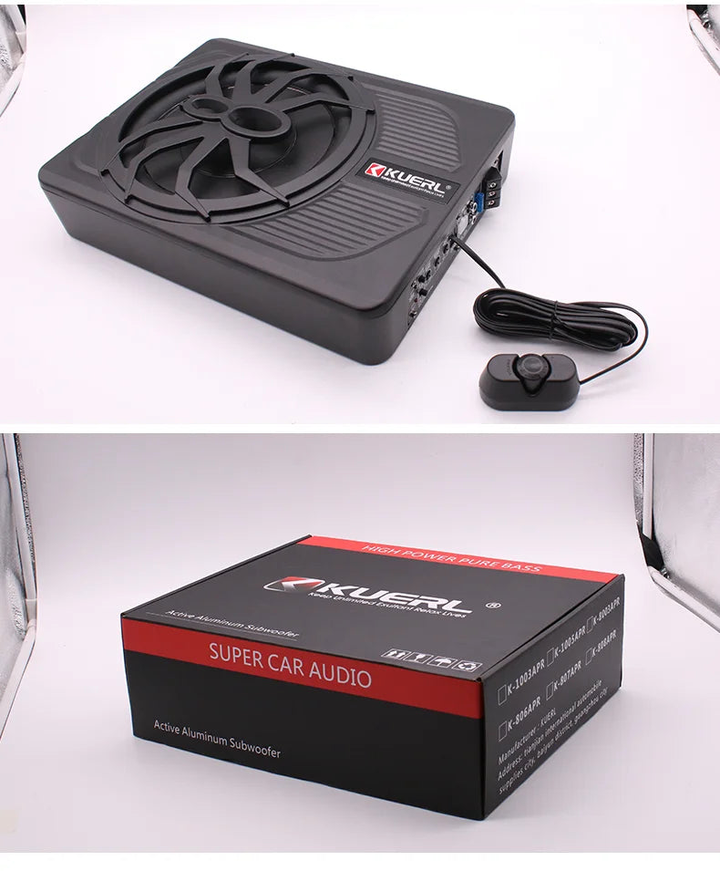 10 Inch Car Audio Subwoofer β 150W RMS Active Stereo, High Power Pure Bass Slim Speaker for Under-Seat Installation