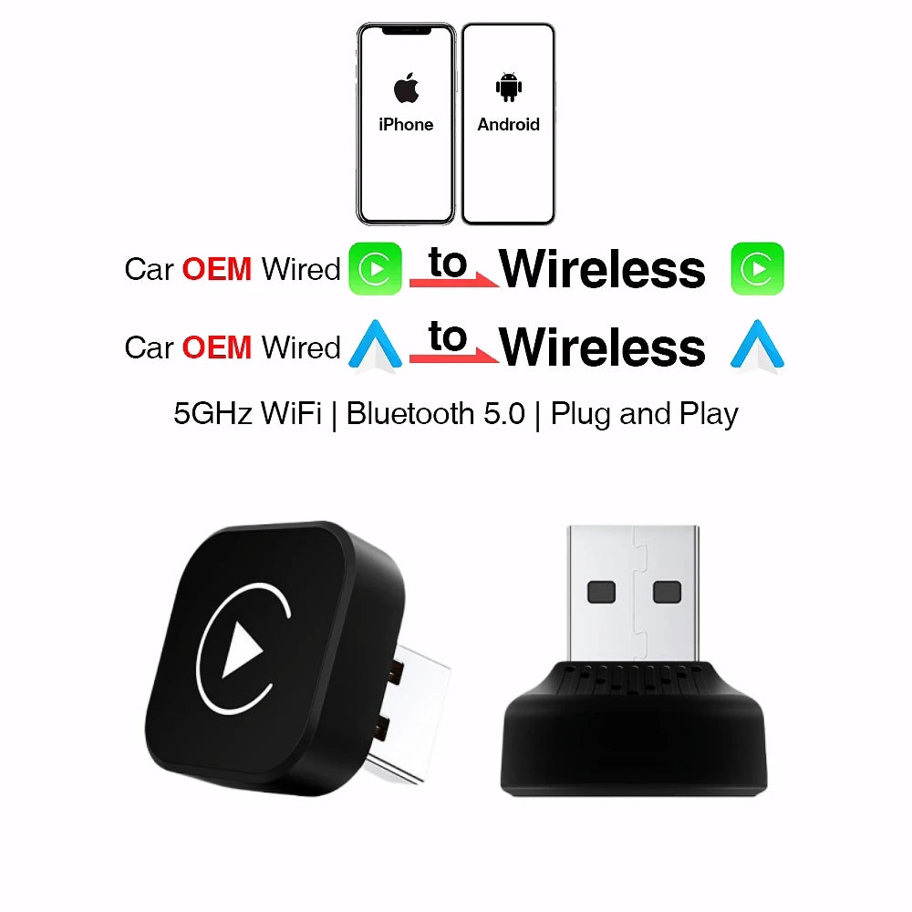 Wireless CarPlay & Android Auto Adapter – USB Mini Dongle Plug & Play for VW, Toyota, Nissan, Honda, Ford, Benz