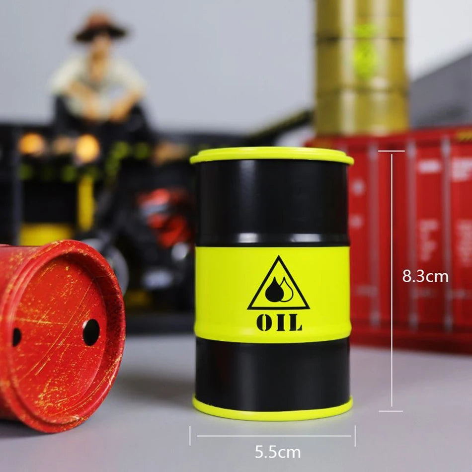 Iron Mini Oil Drum Model – Chemistry Car Desktop Decoration & Storage Box War Games Scene Toy for Boys
