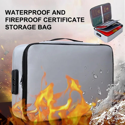 Fireproof Document Password Bag - Travel Waterproof File Money Storage Safe Papers Zipper Safety Organizer Multi-Layer Card Case