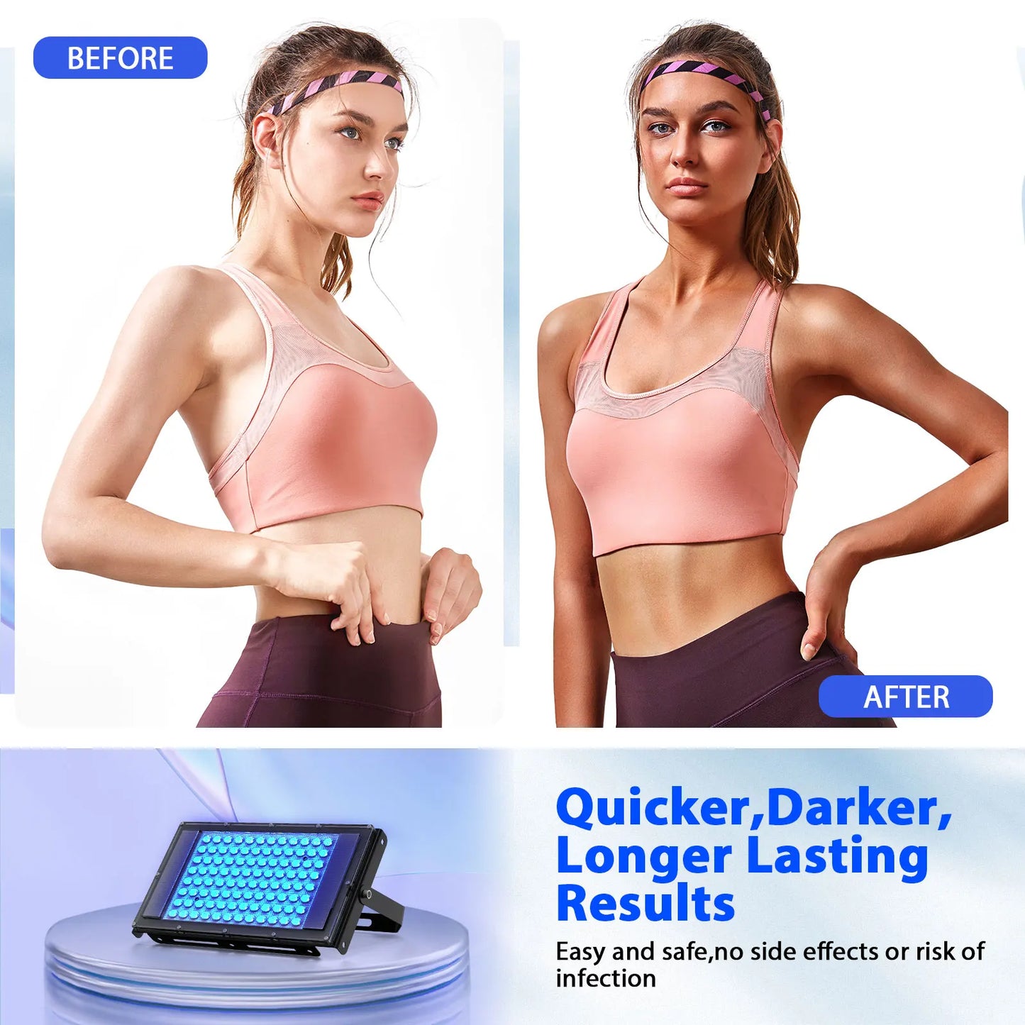 50W Ultraviolet Tanning Lamp — Tripod Solarium with 48 Blue LEDs (460nm & 480nm) for Body Tanning & Skincare