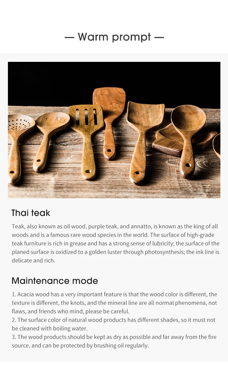 9PCS Teak Wooden Cooking Spoons Set – Kitchen Utensils with Holder