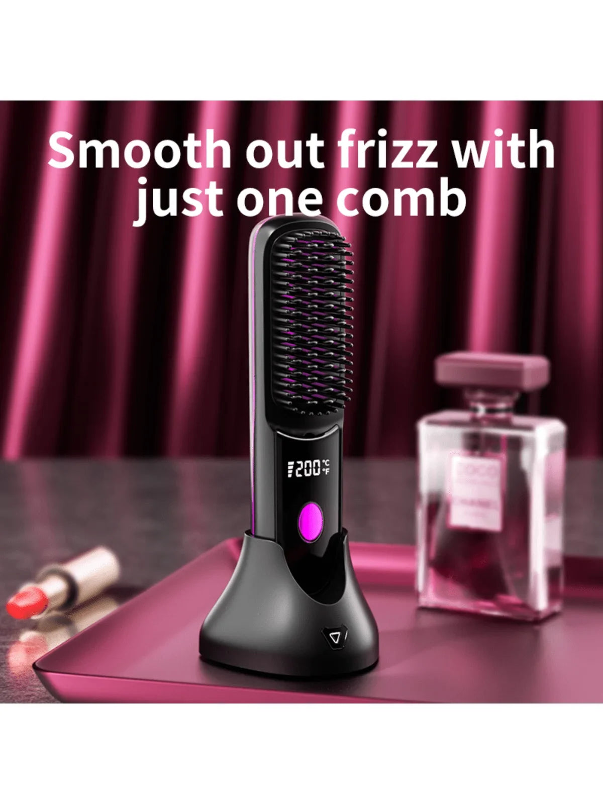 Wireless Negative Ion Hair Straightening Comb – Portable Straightener & Curling Tool