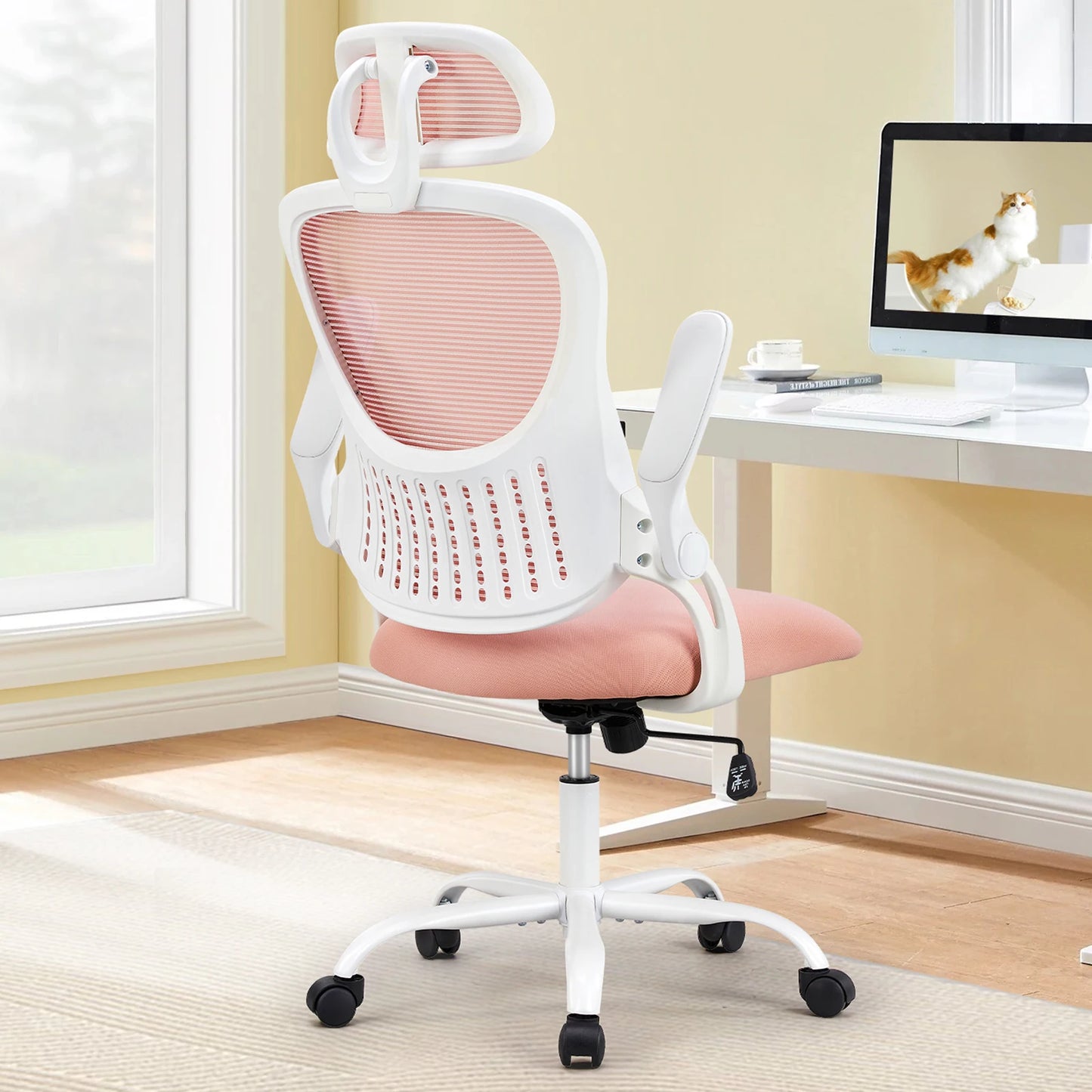 JHK Mesh Ergonomic Office Chair – Adjustable Headrest, Flip-Up Arms, Comfortable Lumbar Support for Home & Office