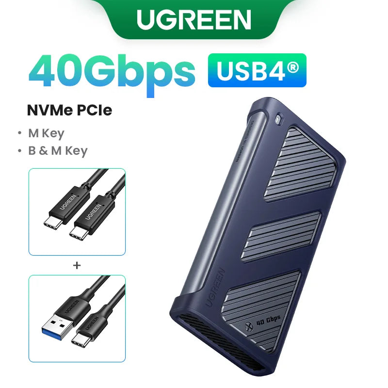 UGREEN 40Gbps NVMe SSD Enclosure – M.2 to USB4.0 Adapter with Built-in Cooling Aluminum Case