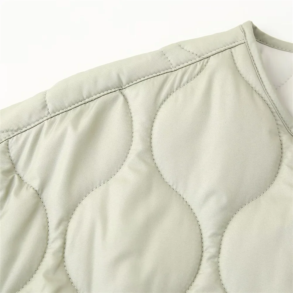 PB&ZA2024 Women's Autumn Cotton Jacket – Quilted Coat with Round Neck, Loose Fit & Pocket Decoration