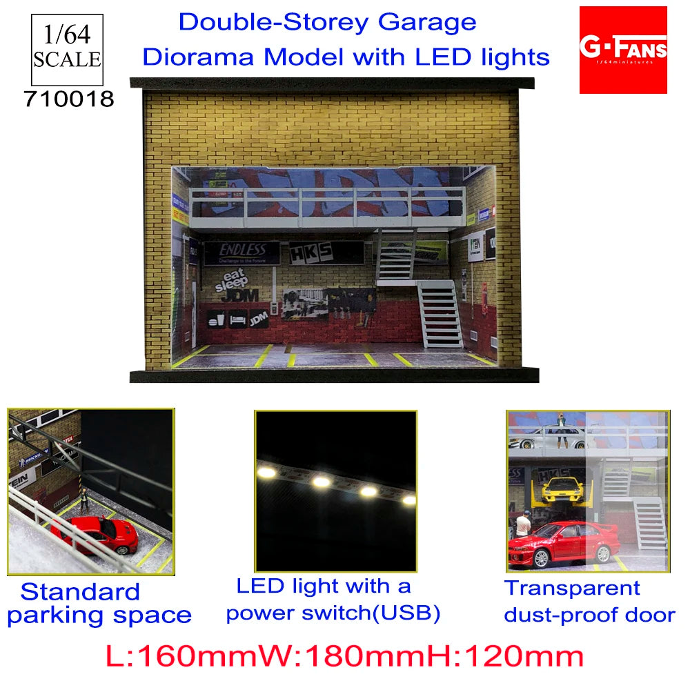 GFans 1:64 Scale Diorama Car Garage Model – LED Lighted Parking Lot DIY City Set for Collection & Display Gifts