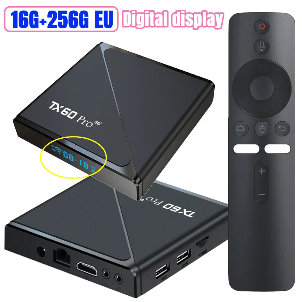 Android 16 Smart TV Box — Allwinner H313 Quad-Core, Dual WiFi 2.4G/5G, 14K Media Player with Voice Remote (16G/256G)