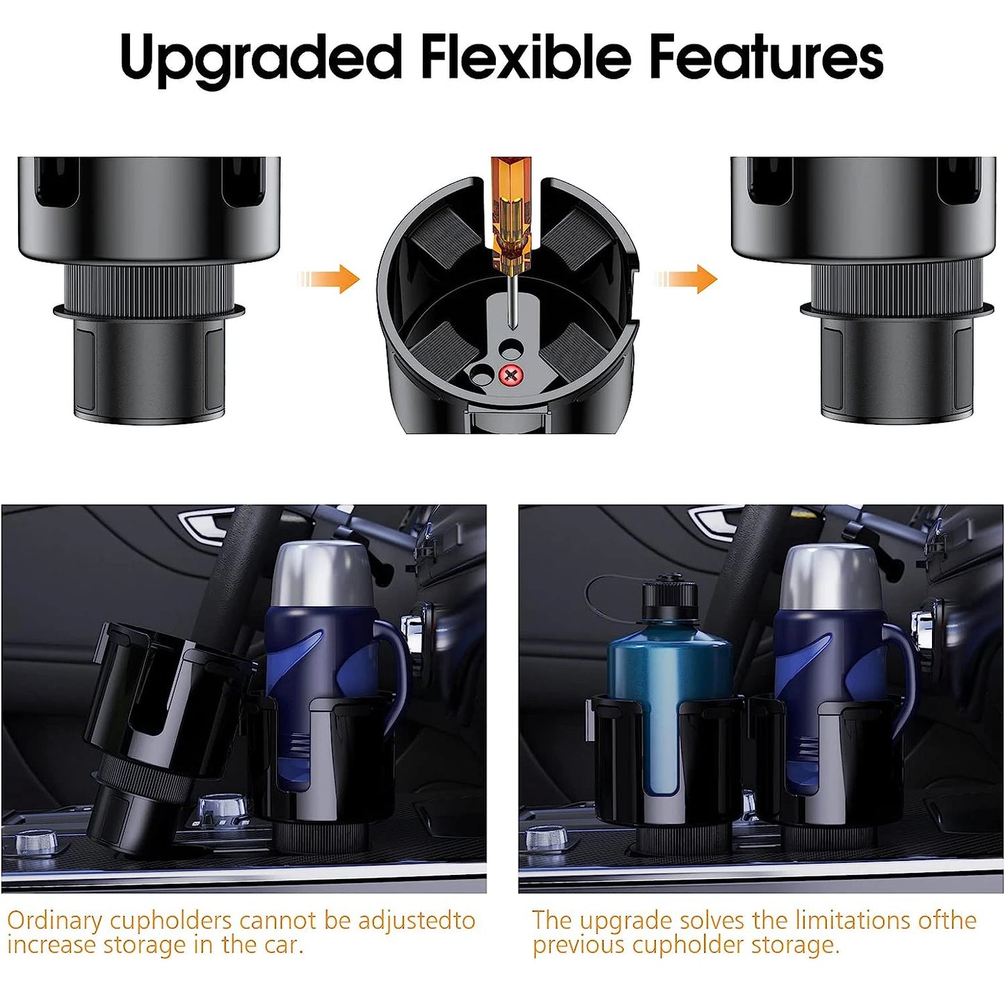 Car Cup Holder Expander : Multipurpose Auto Interior Organizer with Phone Holder - Expandable Storage Accessories for Convenient Organization