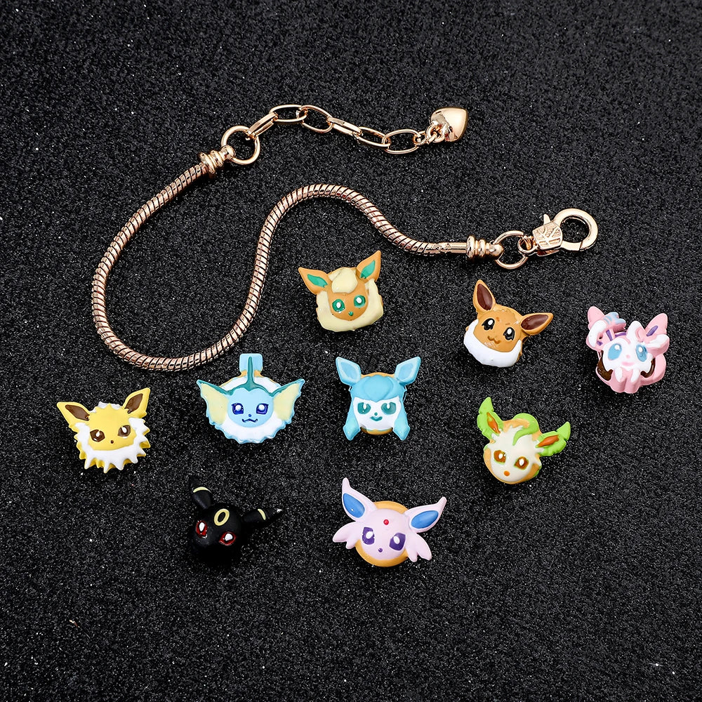 Pokemon Anime Eevee Beads Bracelet – Cute Cartoon Enamel Beaded Hand Chain, DIY Bangle Jewelry for Women & Men