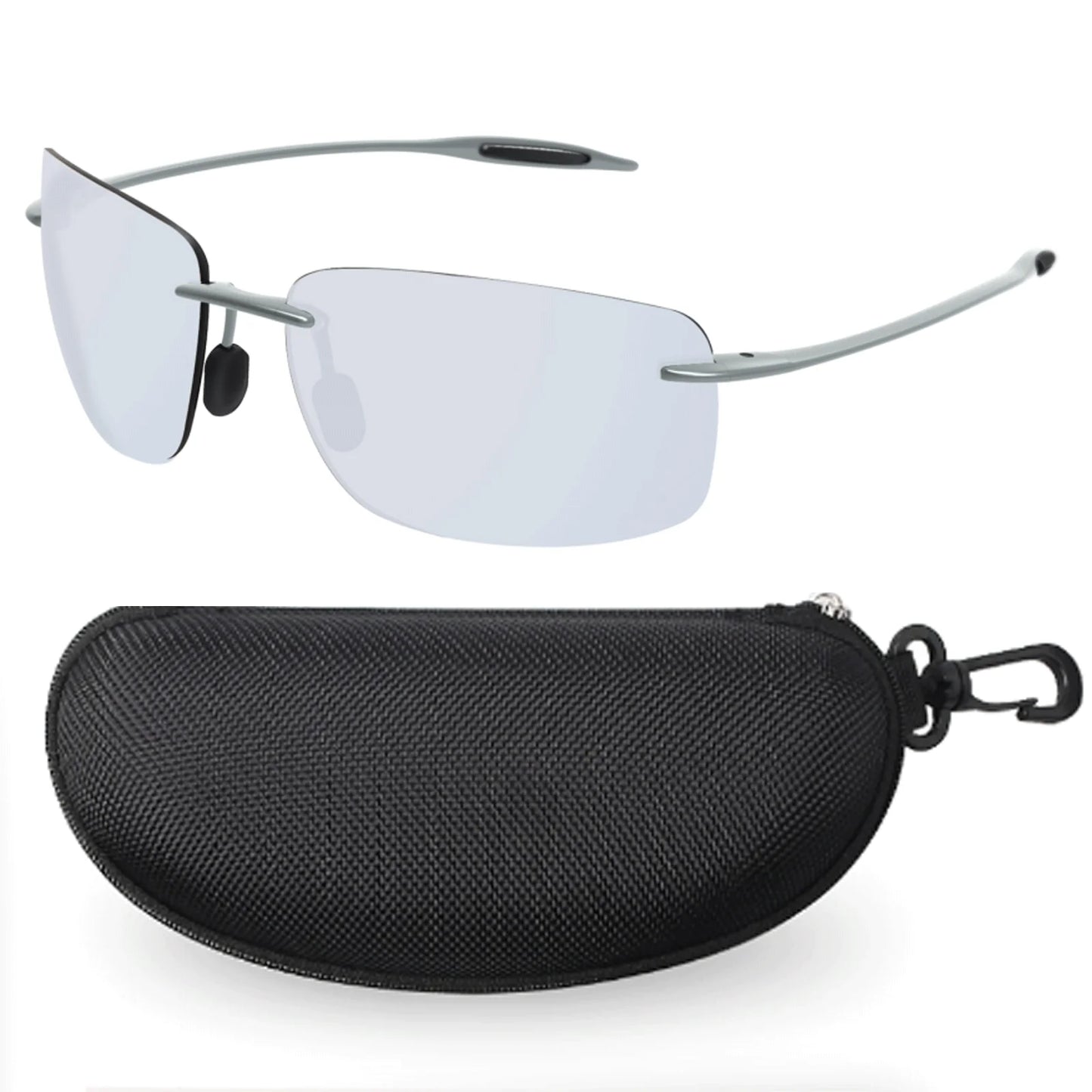 JULI Polarized Classic Sports Sunglasses - Ultralight Rimless Rectangle Frame for Men, Fishing & Driving, UV400 Protection (MJ8009)