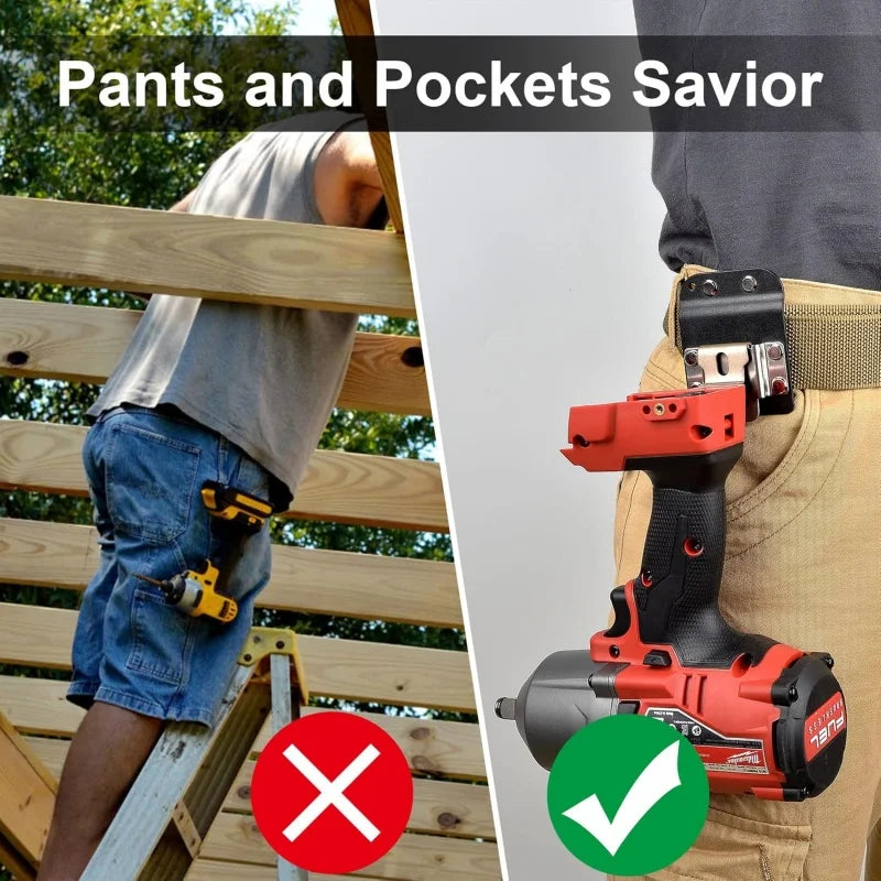 Clip-On Tool Belt with Drill Holder – Portable Hook Holster for Cordless Drill, Nailer, Tape Measure & Hand Tools